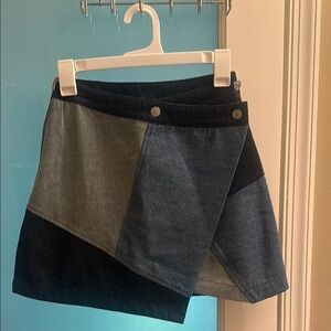 Vici Patchwork Denim Mini Skirt - Blue and Gray